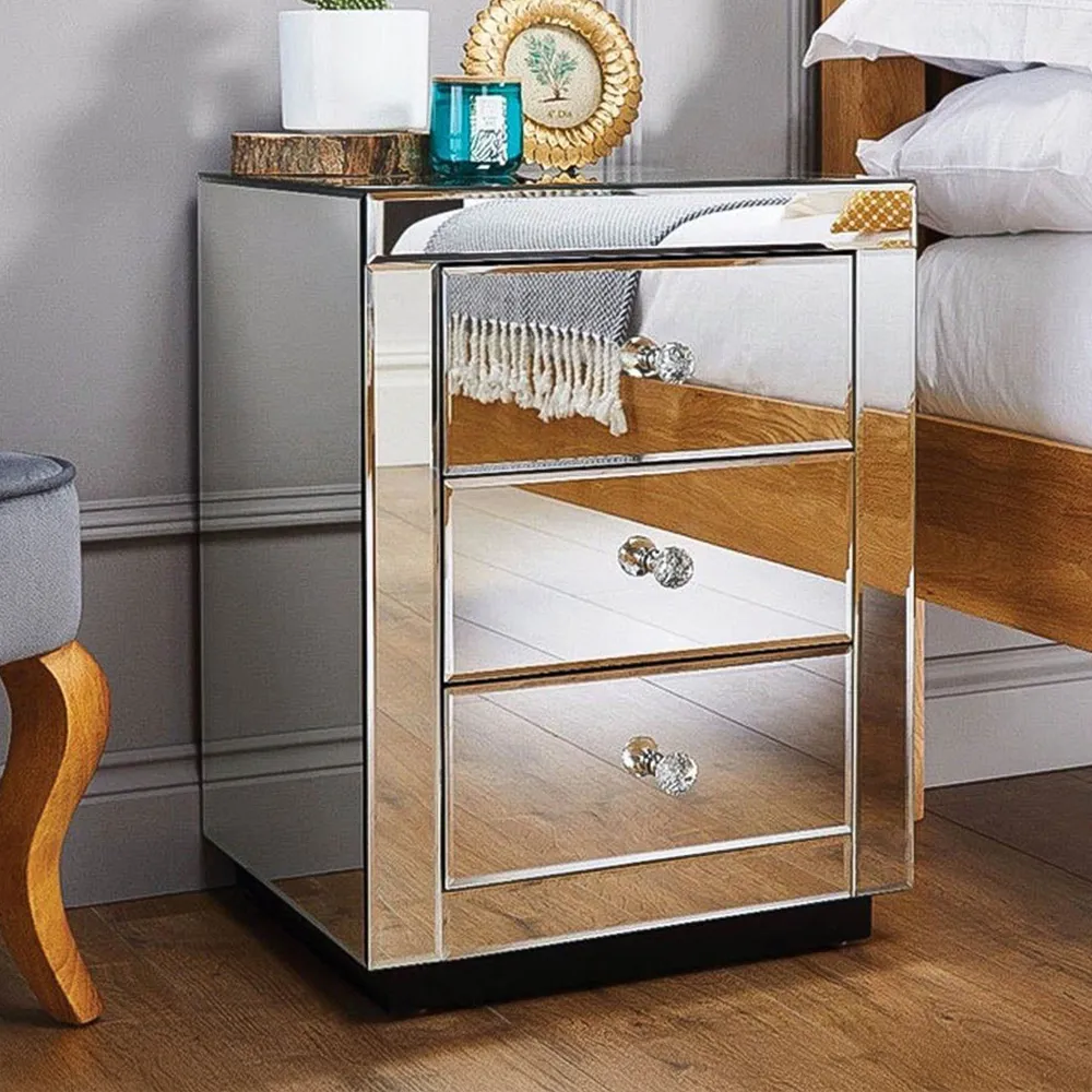 Verona 3 Drawer Bedside Table - Silver image