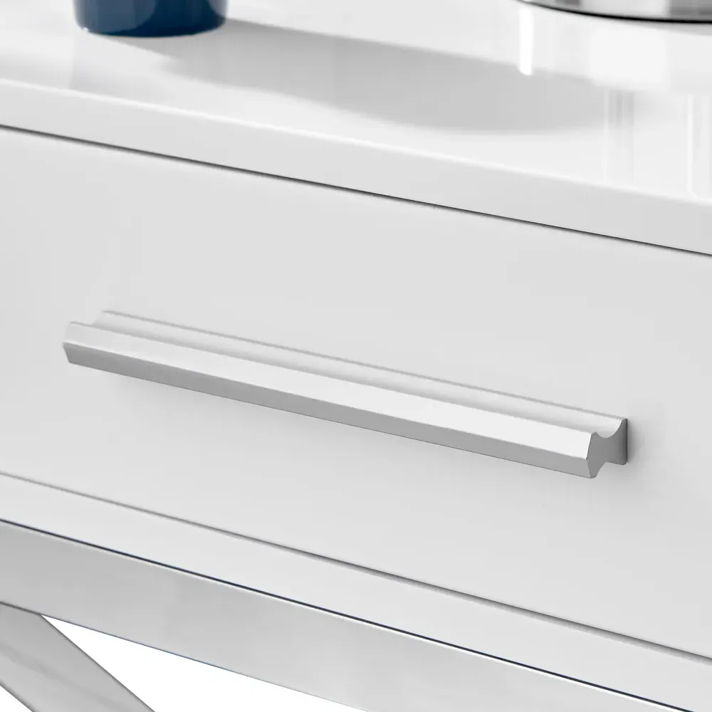Witney Single Drawer Bedside Table - White, Chrome