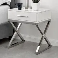 Witney Single Drawer Bedside Table - White, Chrome