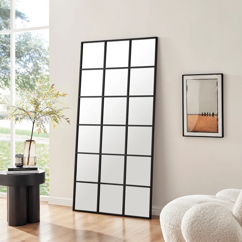 Yuki Full Length Window Wall Mirror - Black, Iron