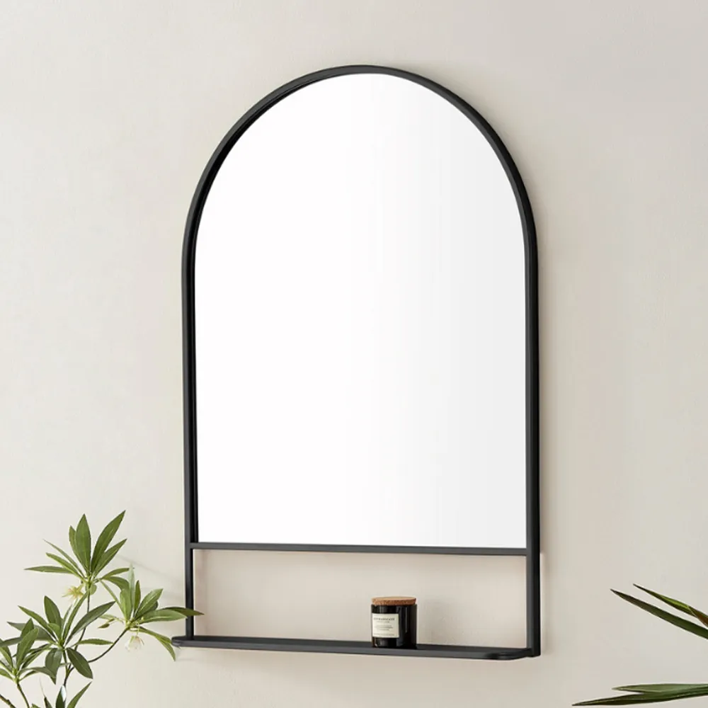 Zara Arch Wall Mirror with Shelf - Black, Metal