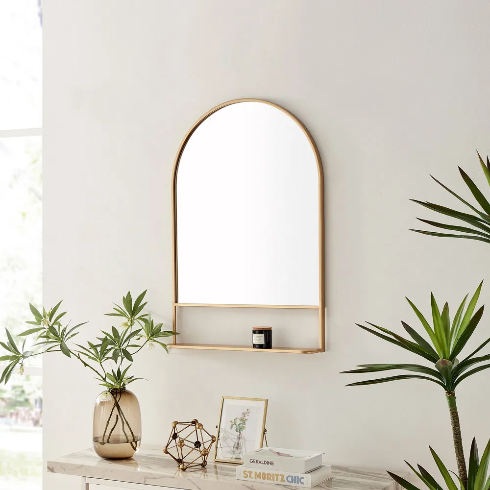 Zara Arch Wall Mirror with Shelf - Gold, Metal
