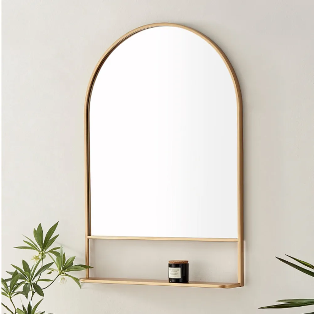 Zara Arch Wall Mirror with Shelf - Gold, Metal