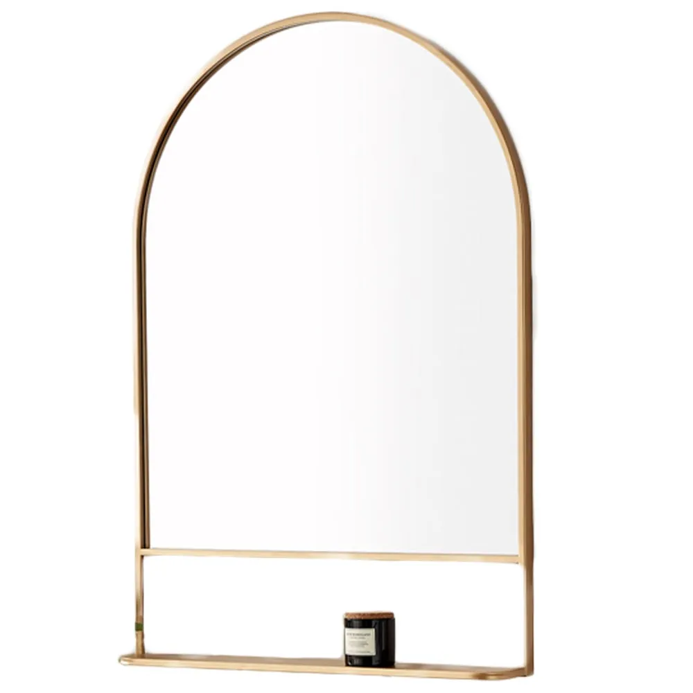 Zara Arch Wall Mirror with Shelf - Gold, Metal
