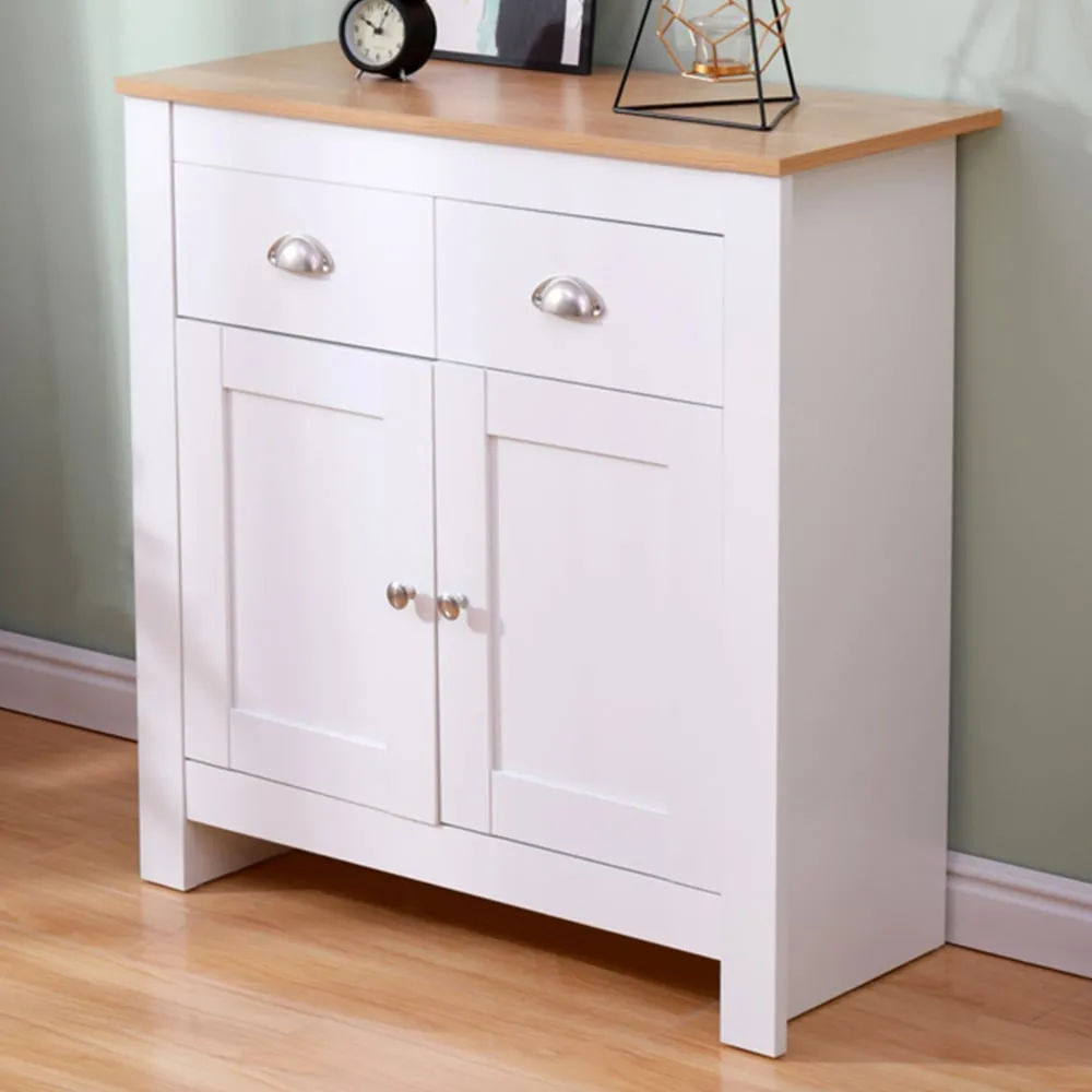 2 Door 2 Drawer Sideboard - White, Oak Effect