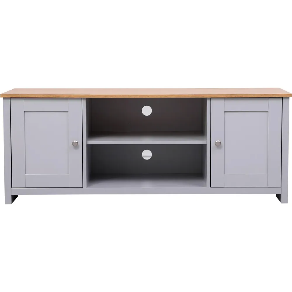 2 Door TV Unit with Storage - Grey, Oak