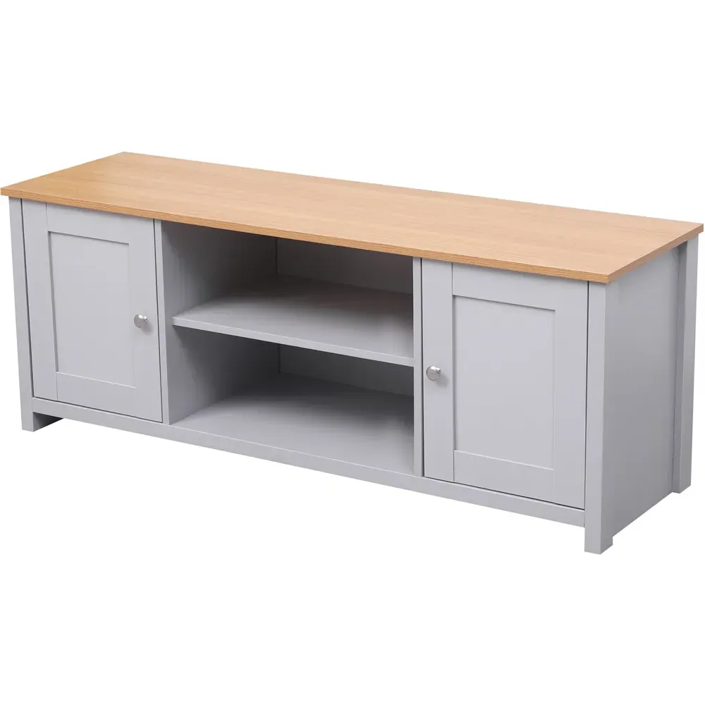2 Door TV Unit with Storage - Grey, Oak