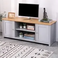 2 Door TV Unit with Storage - Grey, Oak