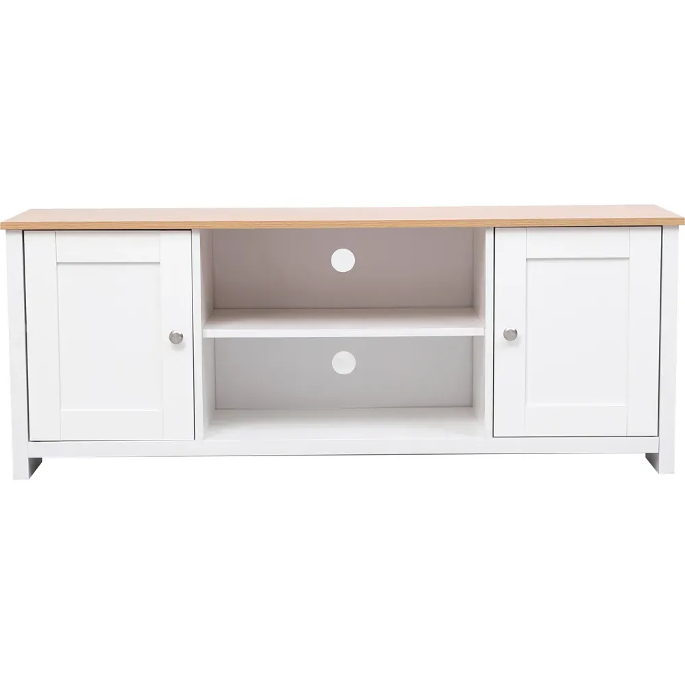2 Door TV Unit with Storage - White, Oak