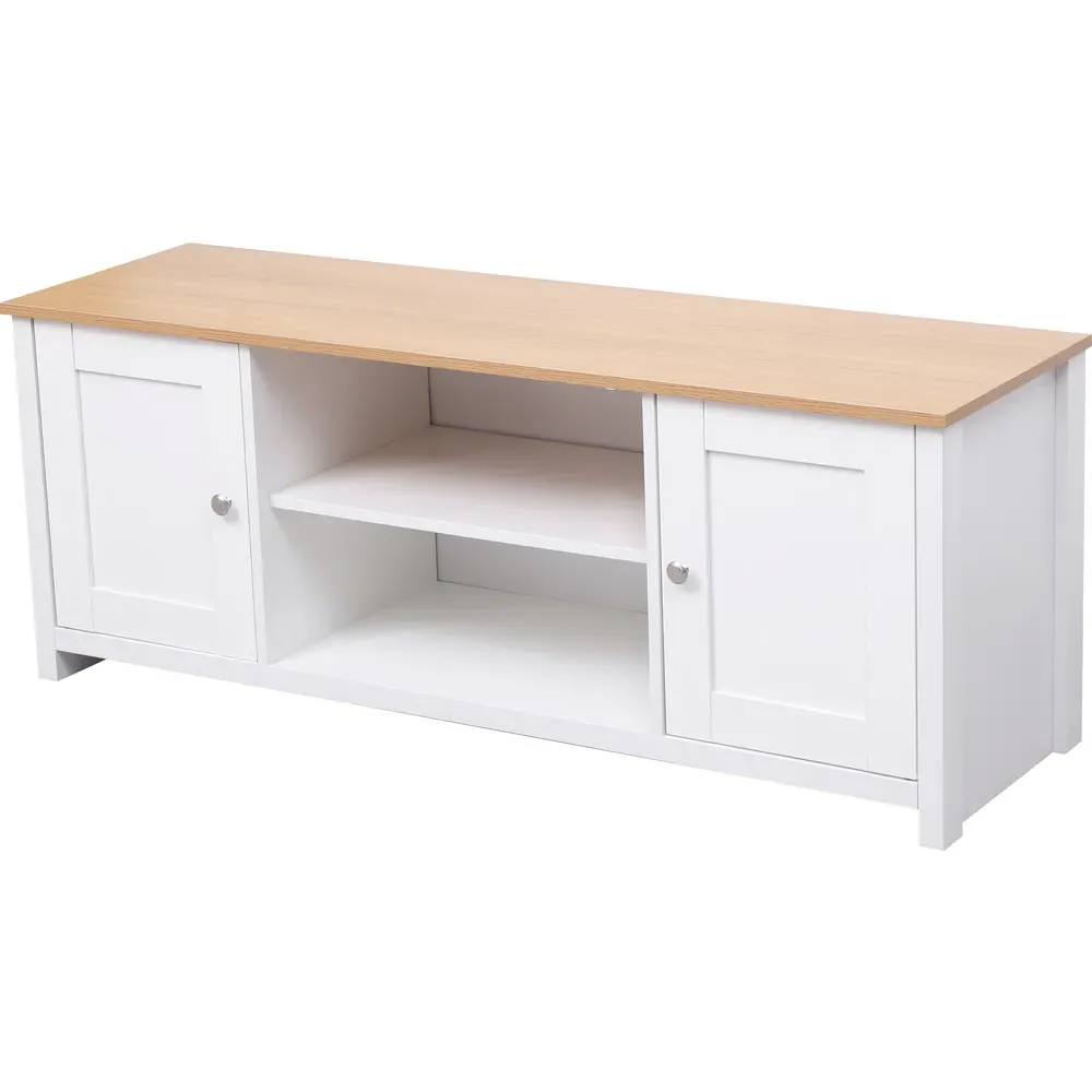 2 Door TV Unit with Storage - White, Oak