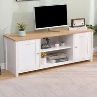 2 Door TV Unit with Storage - White, Oak