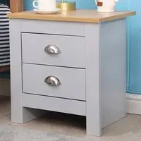 2 Drawer Bedside Table Set of 2 - Grey, Oak Effect