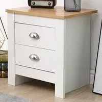 2 Drawer Bedside Table Set of 2 - White, Oak Effect