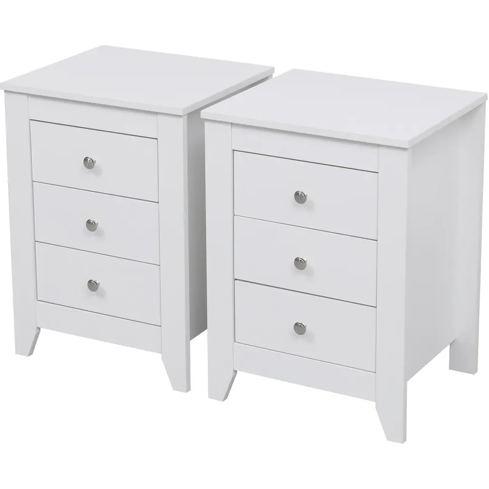 3 Drawer Bedside Table Set of 2 - White, Chipboard