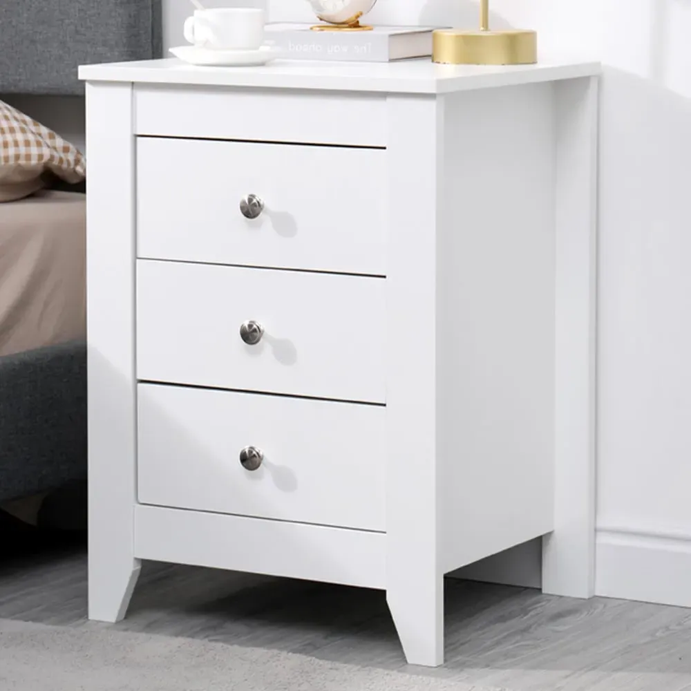 3 Drawer Bedside Table Set of 2 - White, Chipboard image