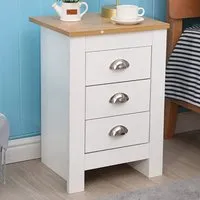3 Drawer Bedside Table Set of 2 - White, Oak Effect