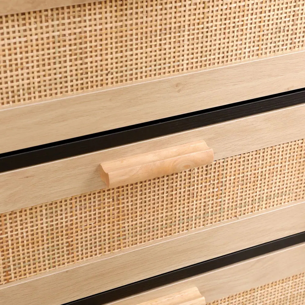 3 Drawer Chest of Drawers with Rattan Front - Black, Chipboard