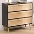 3 Drawer Chest of Drawers with Rattan Front - Black, Chipboard