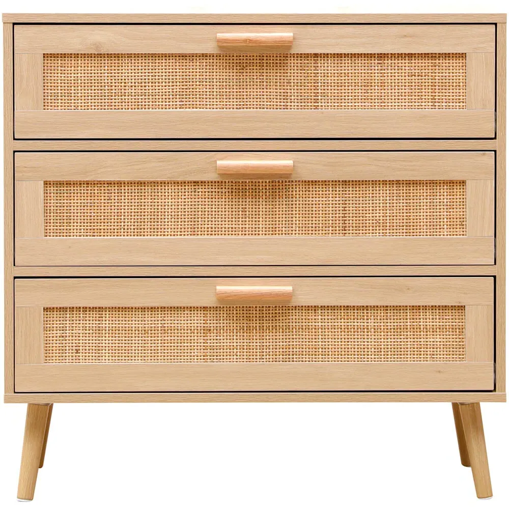 3 Drawer Chest of Drawers with Rattan Front - Natural, Wood