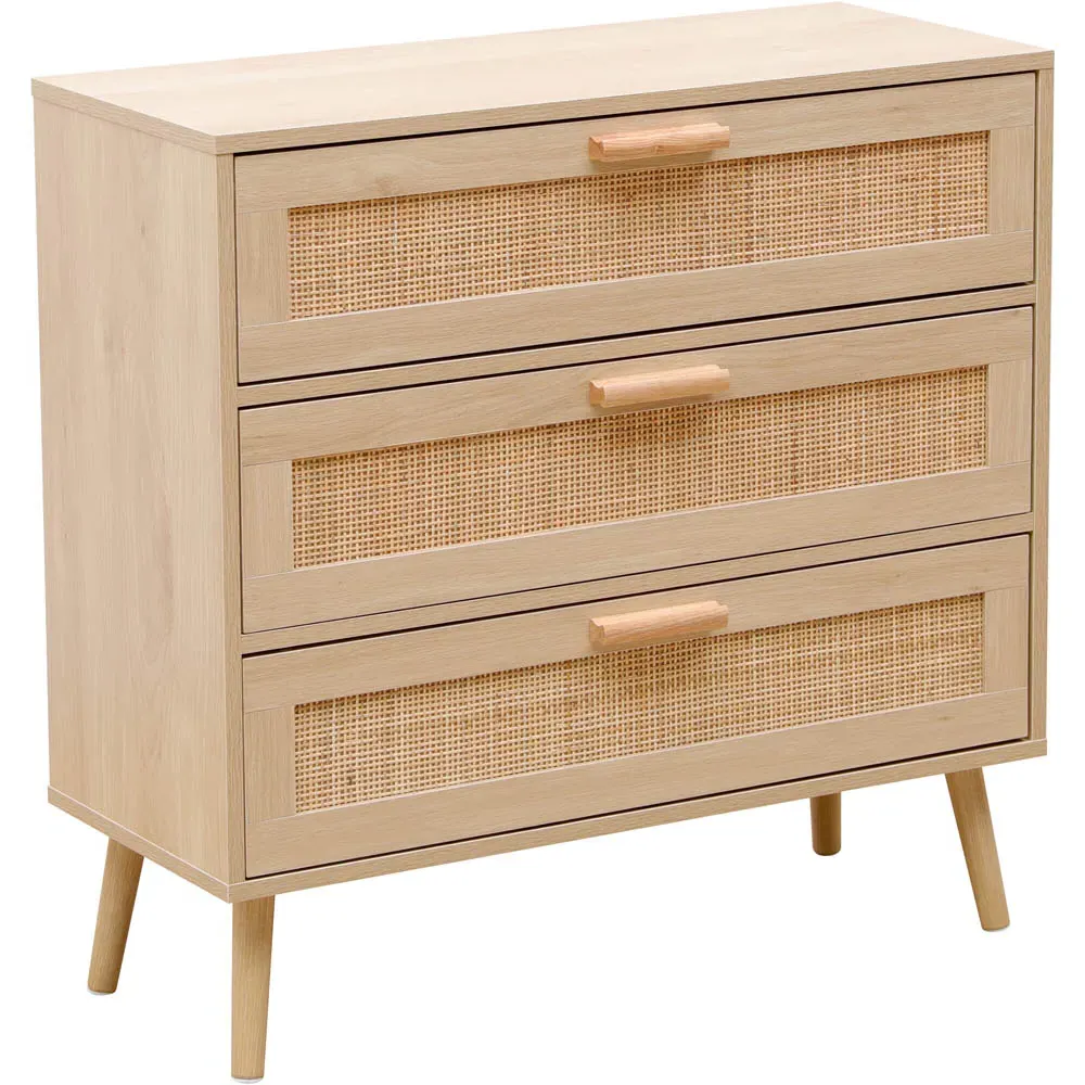 3 Drawer Chest of Drawers with Rattan Front - Natural, Wood