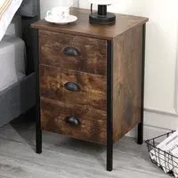 3 Drawer Industrial Wooden Nightstand Set of 2 - Brown, Black