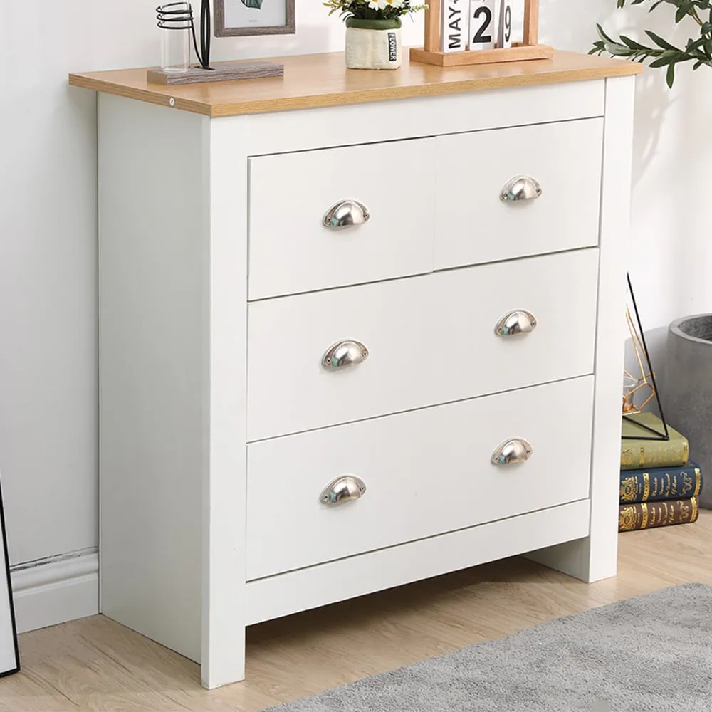 4 Drawer Chest of Drawers - White, Oak Effect