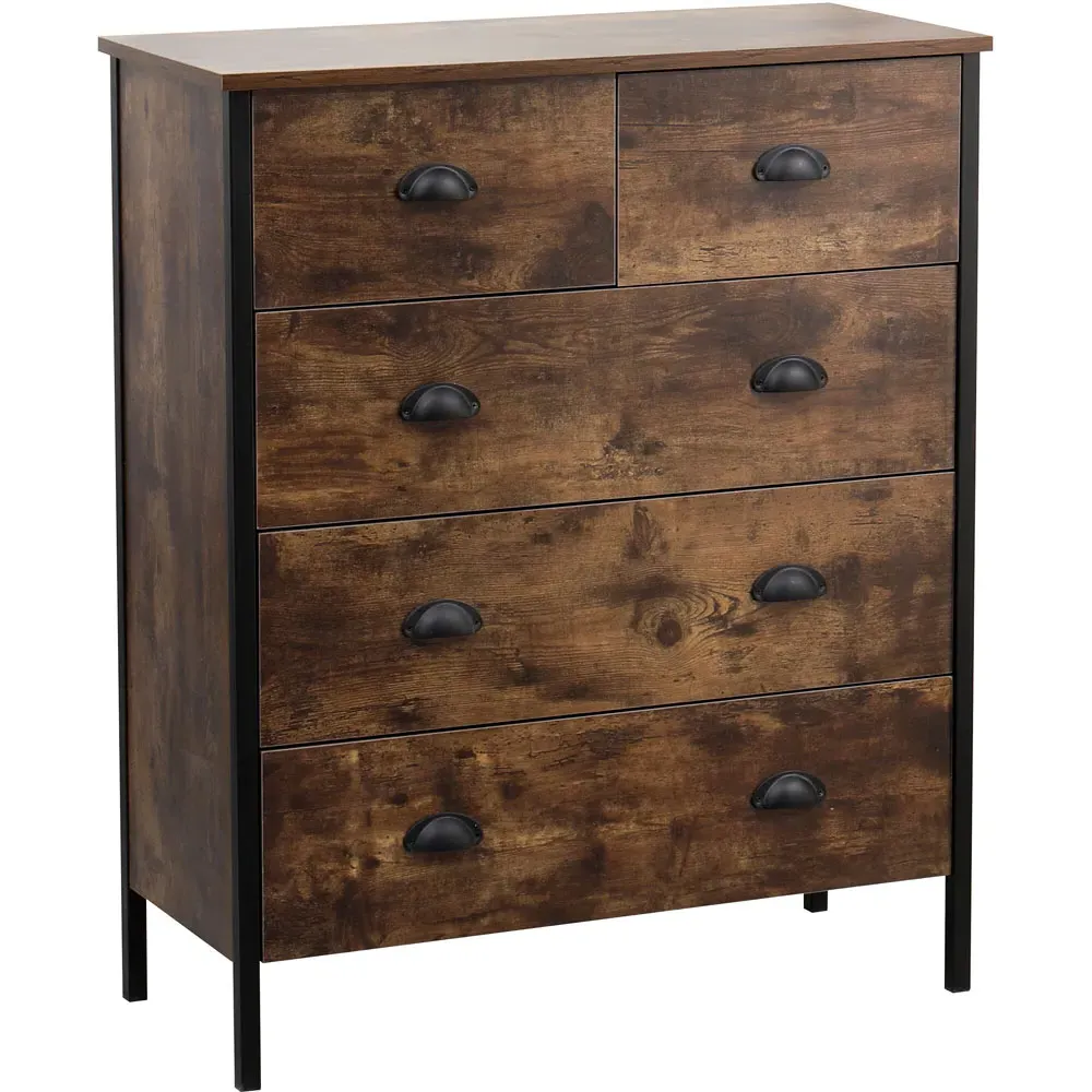 5 Drawer Chest of Drawers - Black, Chipboard