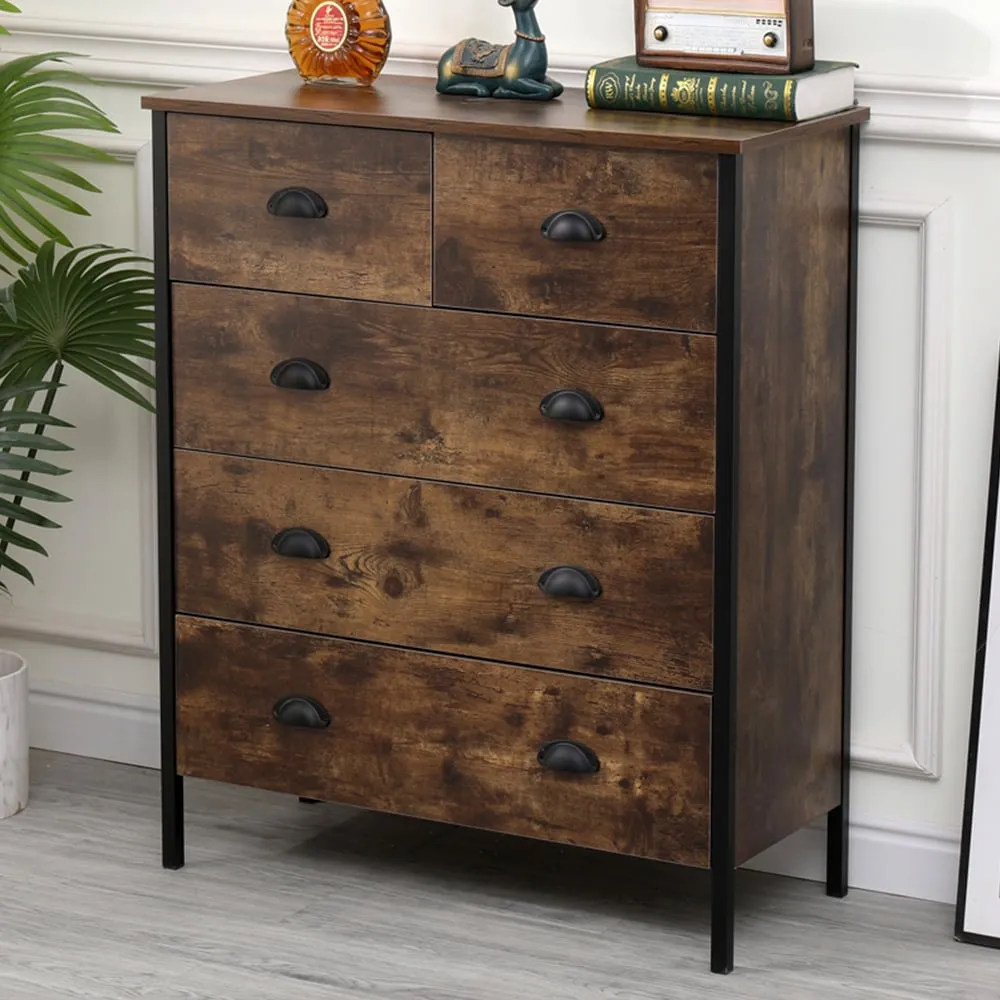 5 Drawer Chest of Drawers - Black, Chipboard