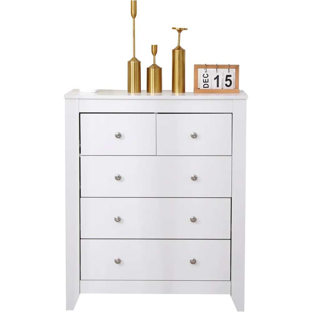 5 Drawer Chest of Drawers - White, Chipboard
