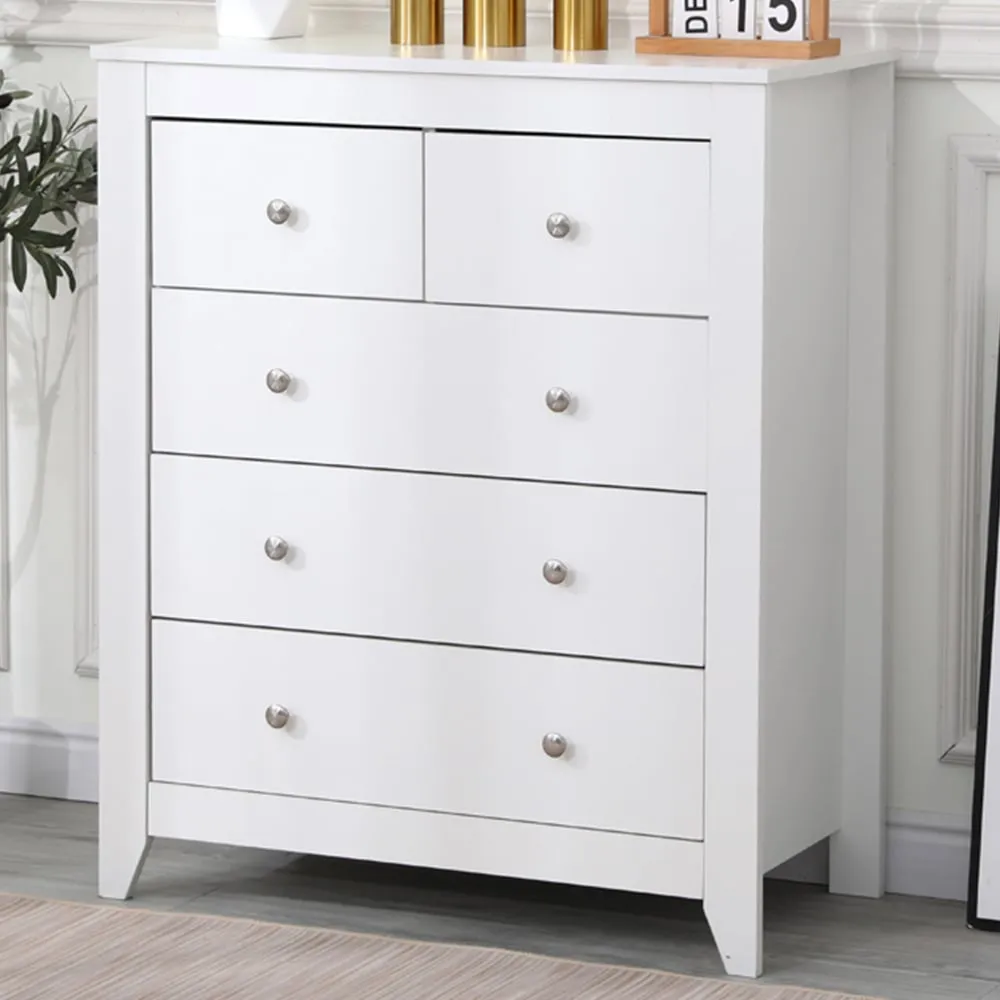5 Drawer Chest of Drawers - White, Chipboard image