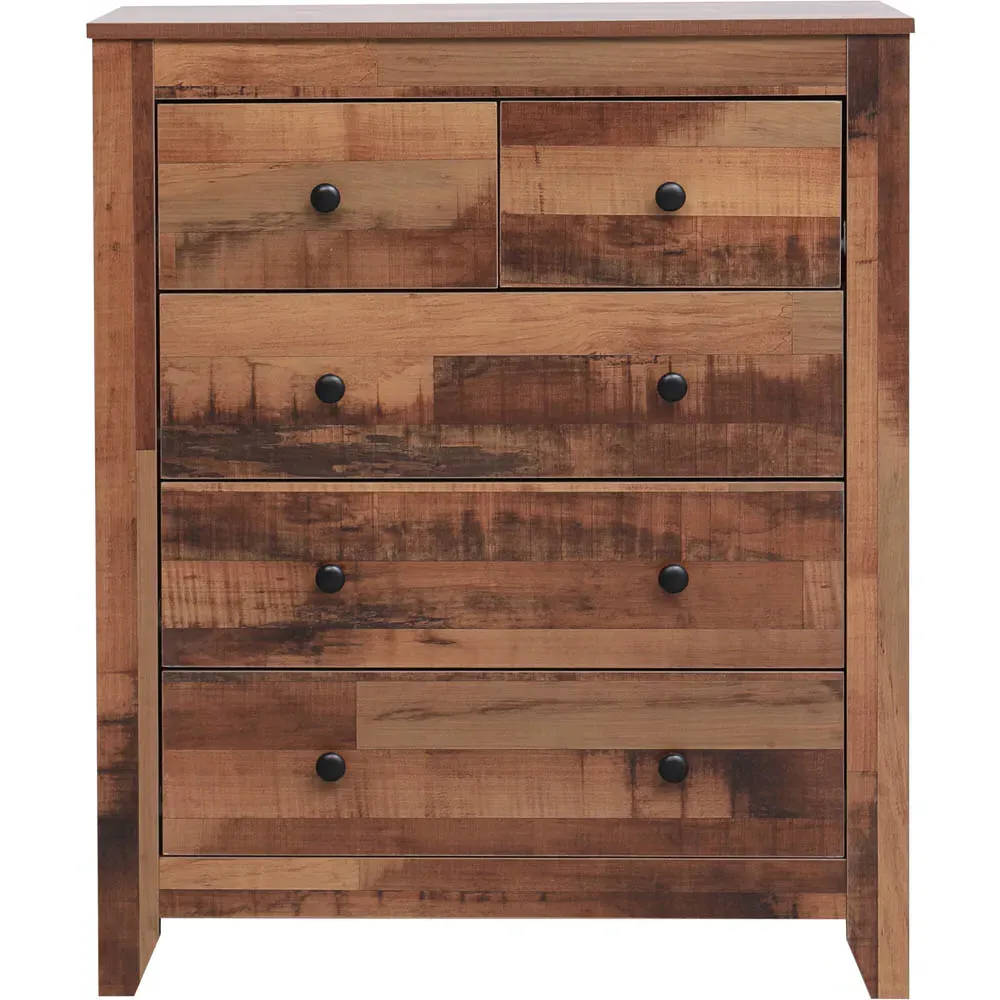 5 Drawer Industrial Chest of Drawers - Brown, Chipboard