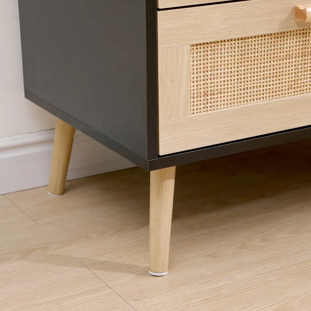 6 Drawer Chest of Drawers with Rattan Front - Black, Chipboard