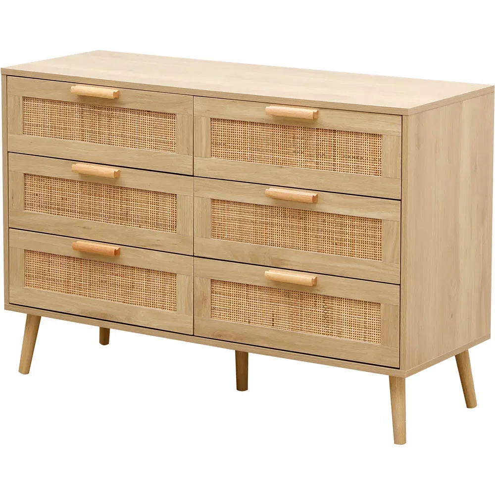 6 Drawer Chest of Drawers with Rattan Front - Natural, Wood