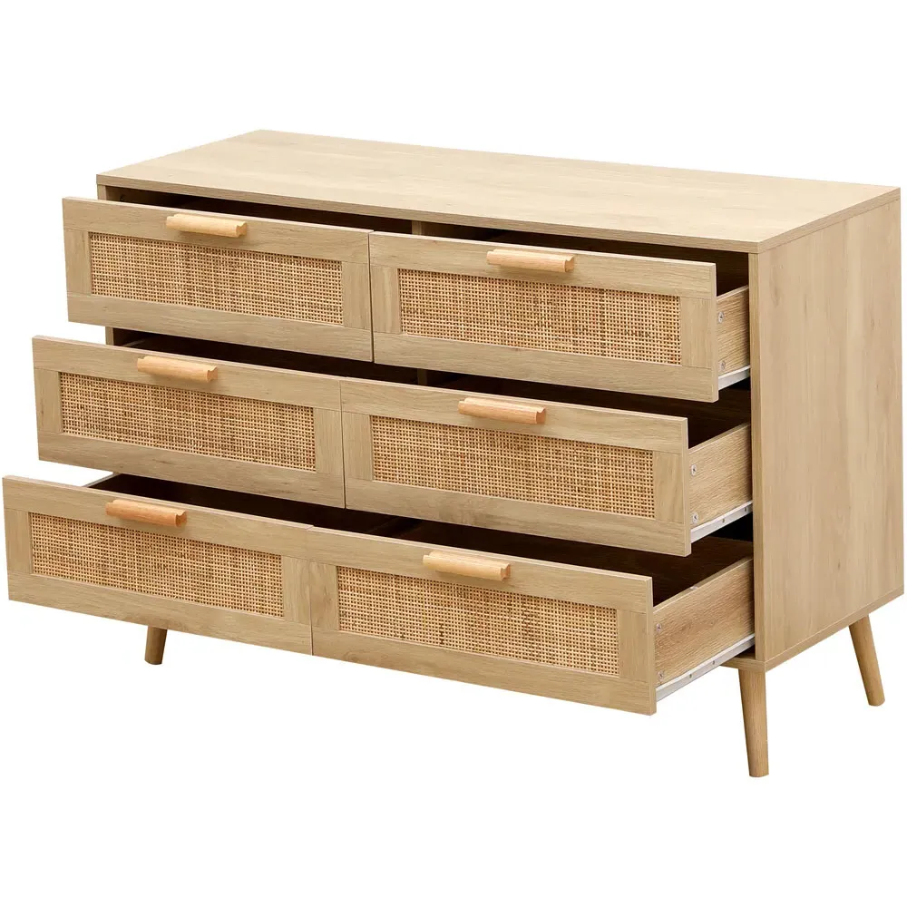 6 Drawer Chest of Drawers with Rattan Front - Natural, Wood