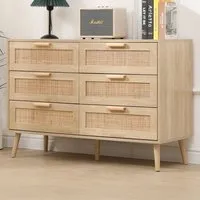 6 Drawer Chest of Drawers with Rattan Front - Natural, Wood