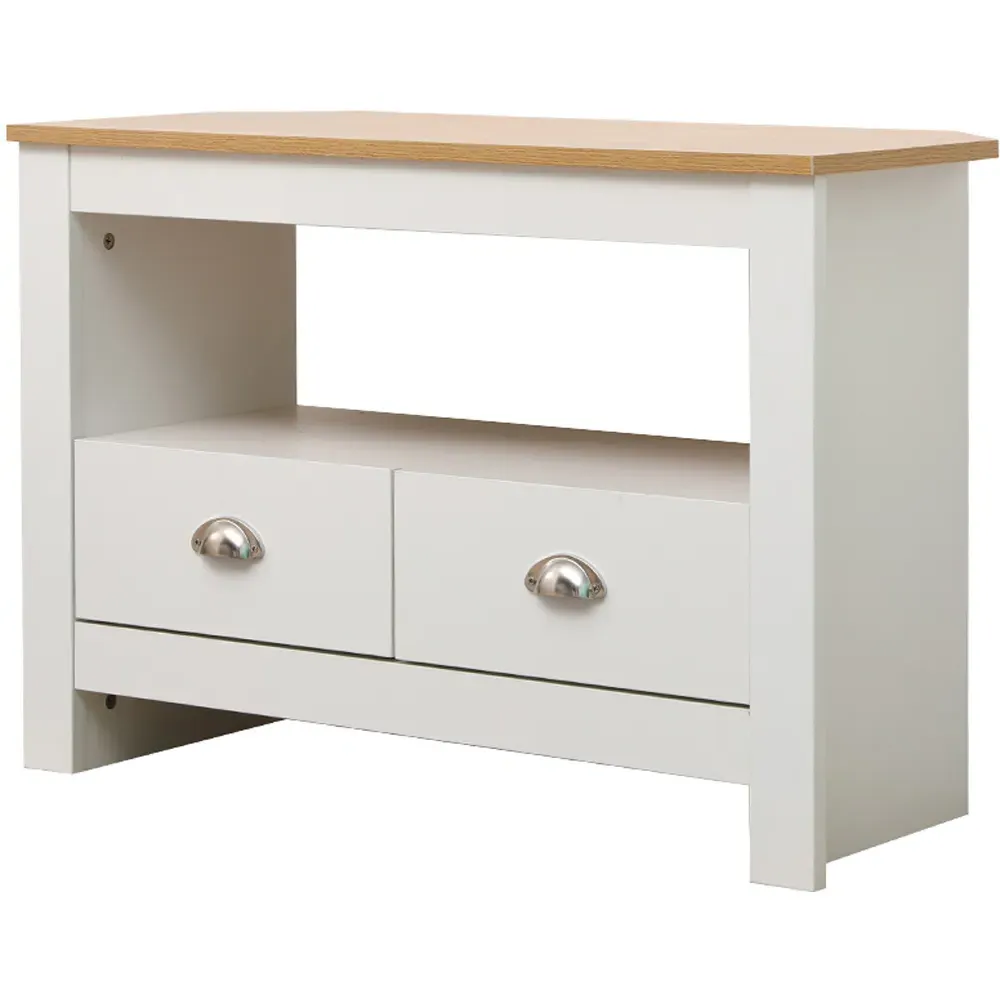 Corner TV Unit with 2 Drawers - White, Oak