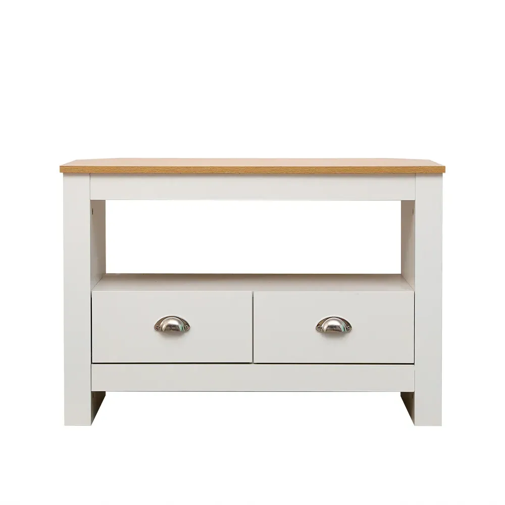 Corner TV Unit with 2 Drawers - White, Oak