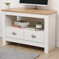 Corner TV Unit with 2 Drawers - White, Oak