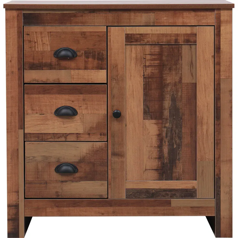 FurnitureHMD Single Door 3 Drawer Sideboard - Brown, Chipboard