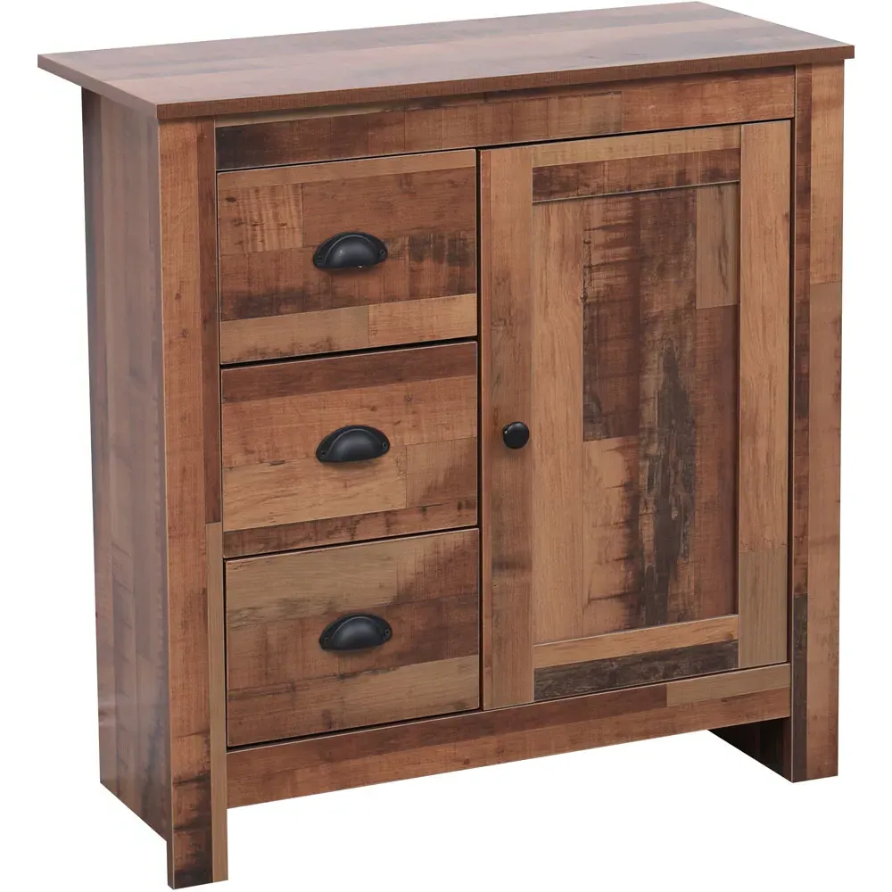 FurnitureHMD Single Door 3 Drawer Sideboard - Brown, Chipboard