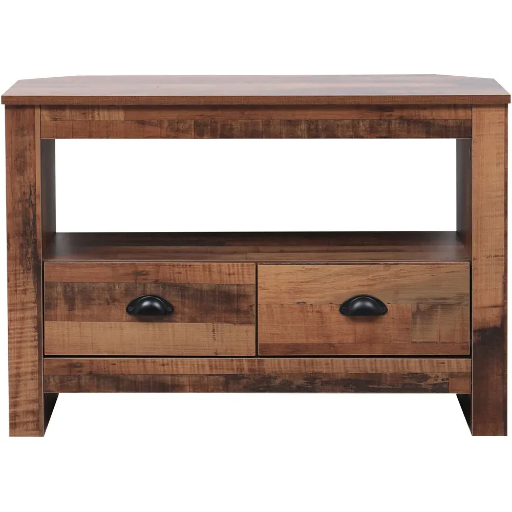 Industrial Corner TV Unit with 2 Drawers - Brown