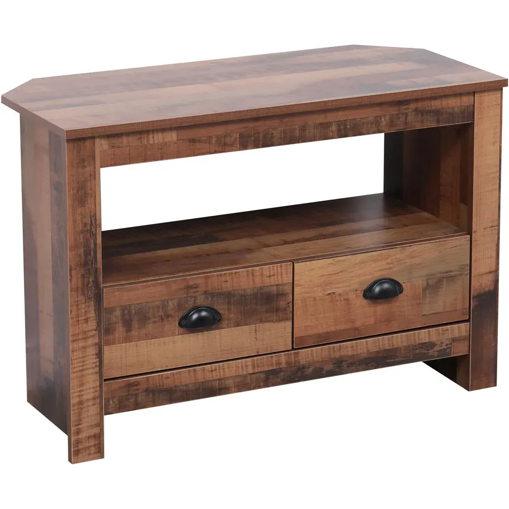 Industrial Corner TV Unit with 2 Drawers - Brown