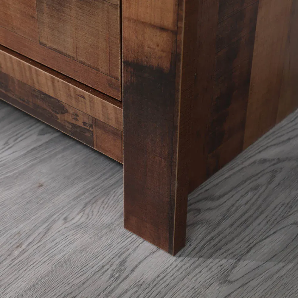 Industrial Corner TV Unit with 2 Drawers - Brown