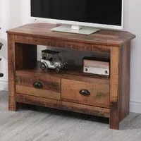Industrial Corner TV Unit with 2 Drawers - Brown