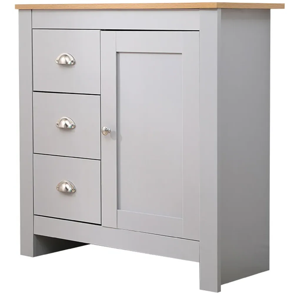 Single Door 3 Drawer Cupboard - Grey, Oak