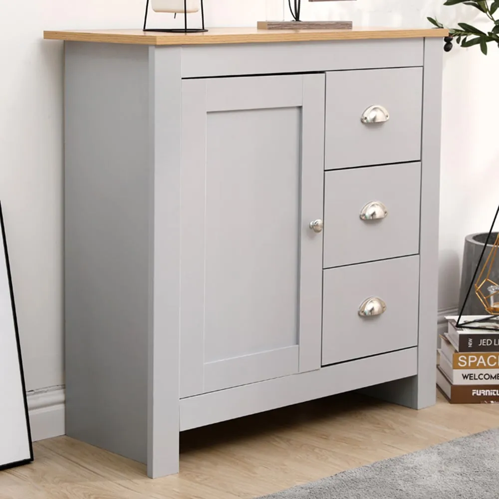 Single Door 3 Drawer Cupboard - Grey, Oak image