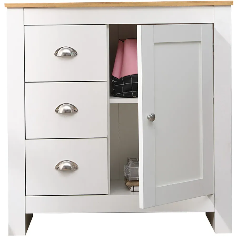Single Door 3 Drawer Cupboard - White, Oak