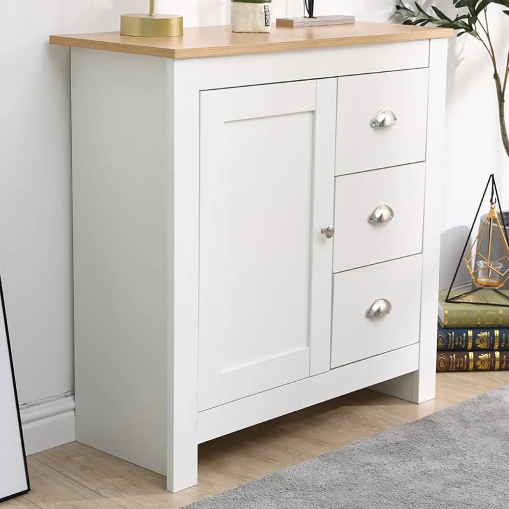 Single Door 3 Drawer Cupboard - White, Oak