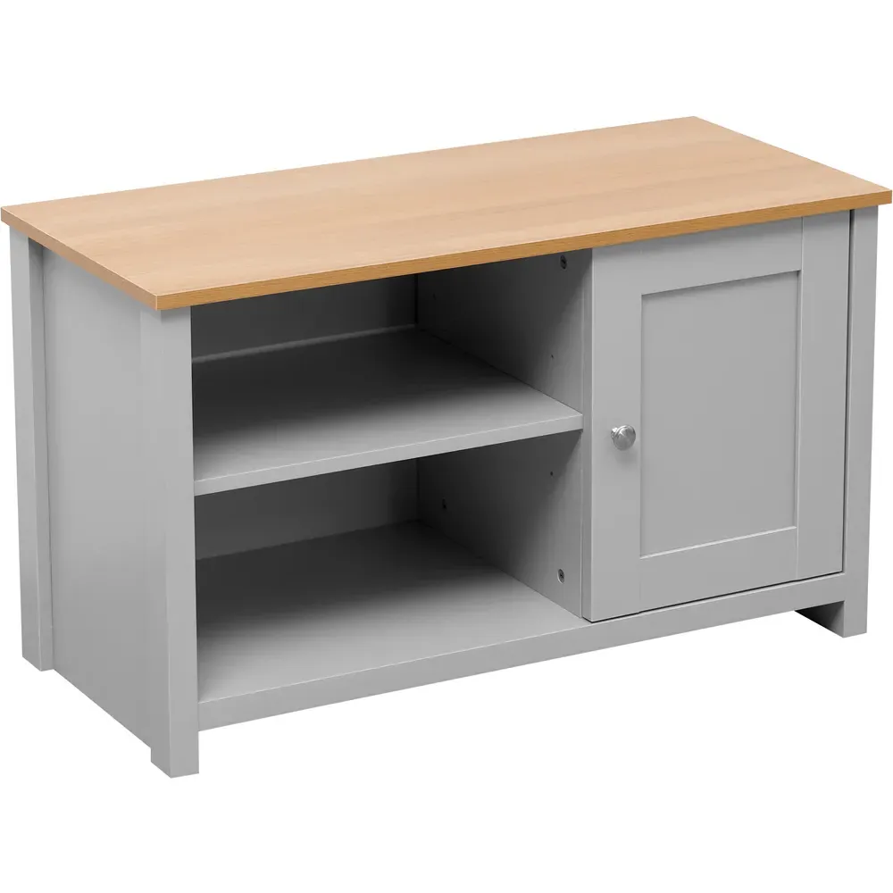 Single Door TV Unit with Storage - Grey, Oak