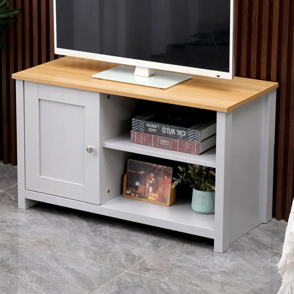 Single Door TV Unit with Storage - Grey, Oak image